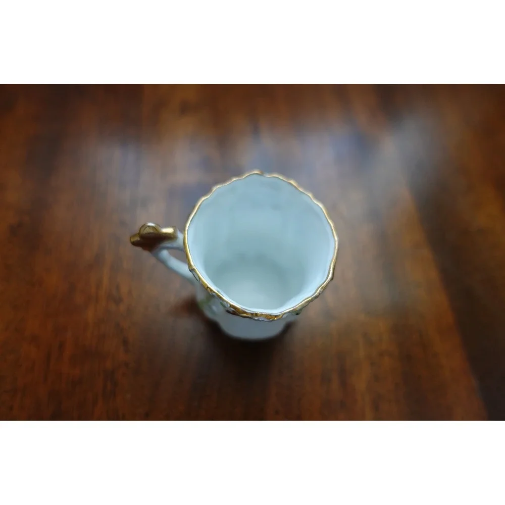 Vintage Miniature Porcelain Demitasse Cup White Gold Shamrock Clover Collectible